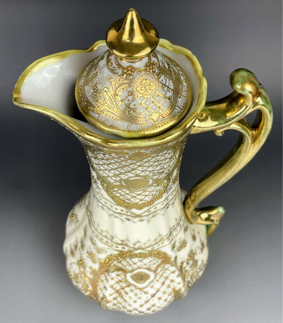 【大型31cm】オールドニッポン アールヌーボー様式 金盛り チョコレートポット