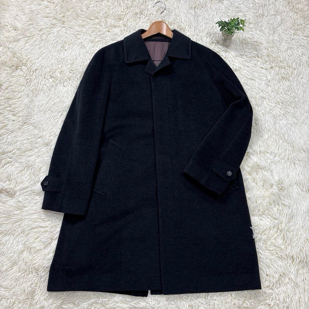 美品✨五大陸　希少XXL ロング丈 ステンカラーコート 黒 アンゴラ混