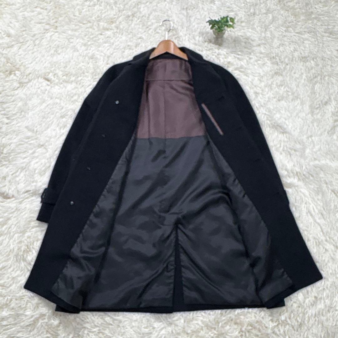 美品✨五大陸　希少XXL ロング丈 ステンカラーコート 黒 アンゴラ混