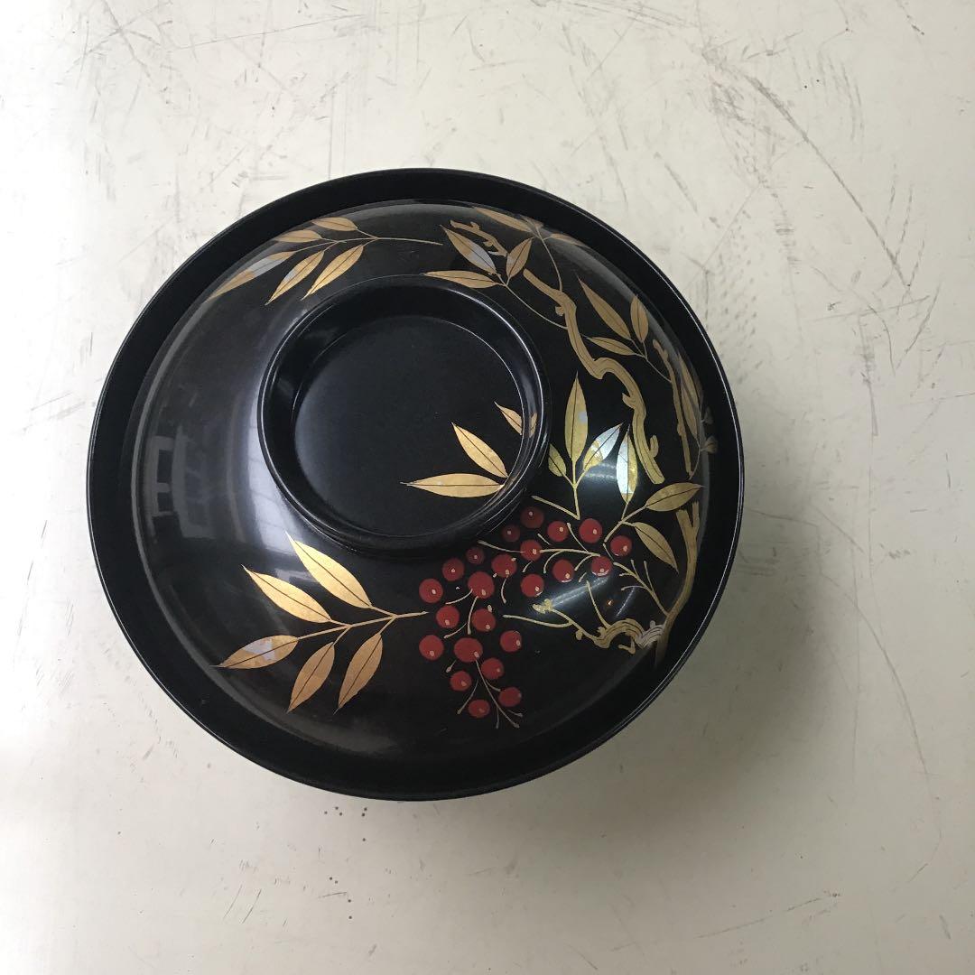 木製漆　南天　汁椀