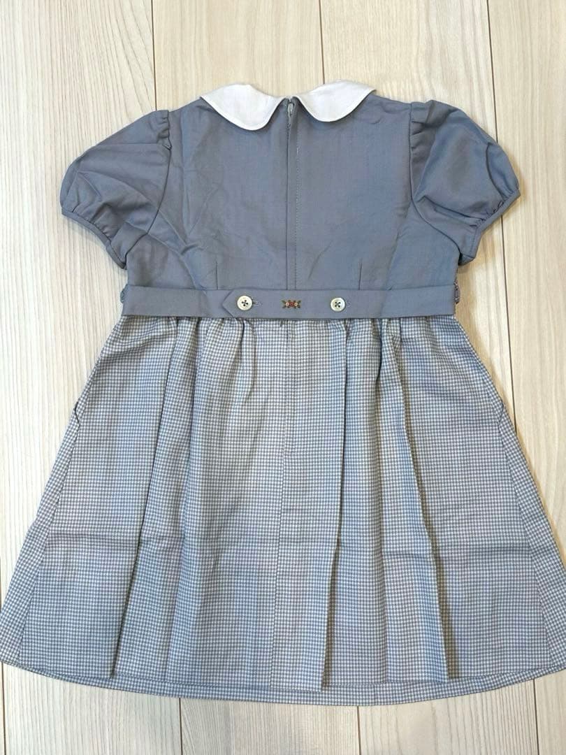 よつば 半袖ワンピース 100 受験 冠婚葬祭　千鳥格子 スモッキング刺繍