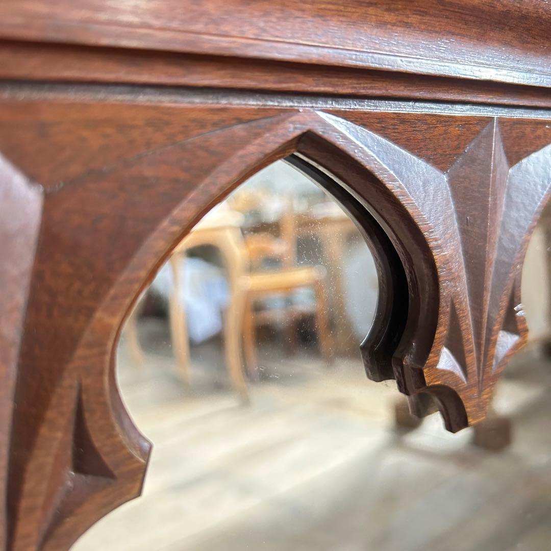 アンティーク 大型ウォールミラー 壁掛け鏡 姿見 ゴシック アーチ装飾