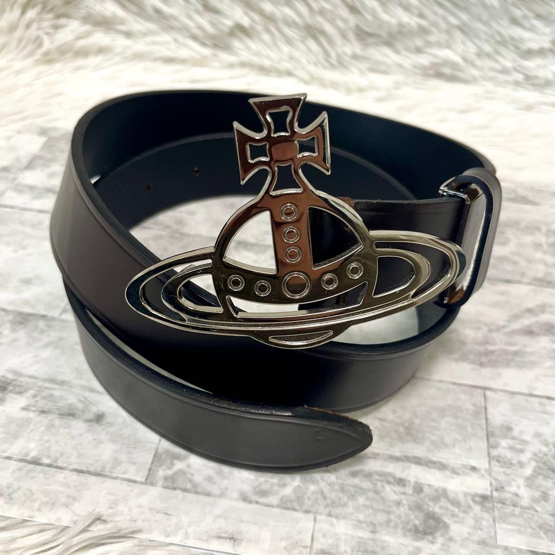 ヴィヴィアンウエストウッド レザーベルト ダークブラウン オーブ シルバー