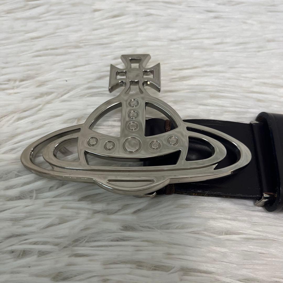 ヴィヴィアンウエストウッド レザーベルト ダークブラウン オーブ シルバー