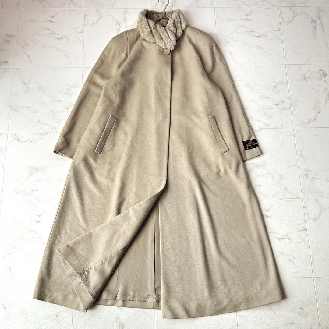 カシミヤ100%✨マキシ丈 ロングコート ヌートリア ベージュ 2way 13号