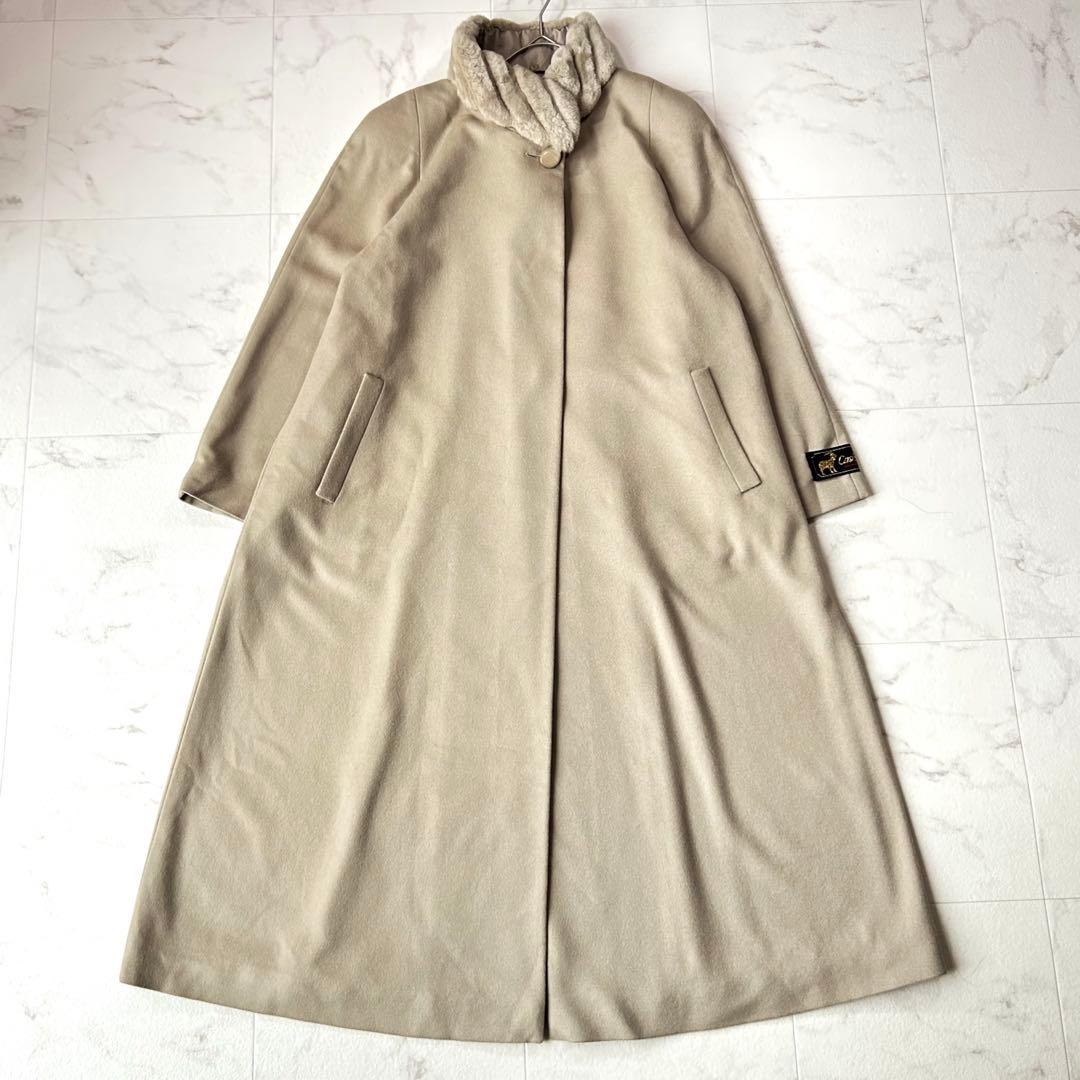 カシミヤ100%✨マキシ丈 ロングコート ヌートリア ベージュ 2way 13号