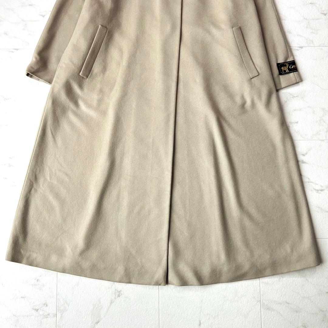 カシミヤ100%✨マキシ丈 ロングコート ヌートリア ベージュ 2way 13号