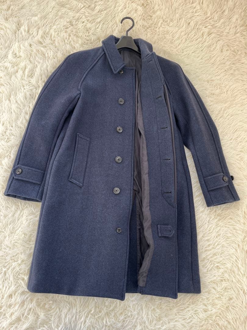 AURALEE オーラリー ウール ヘリンボーン コート　ネイビー　Mサイズ