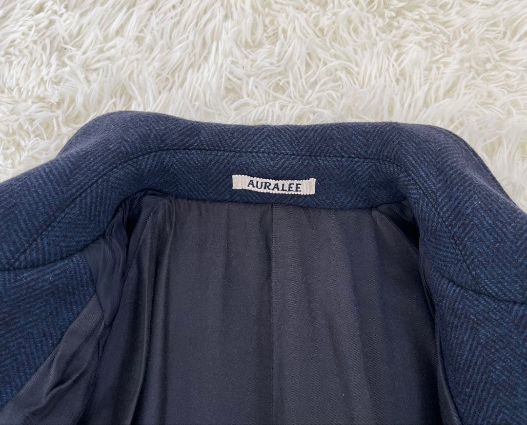 AURALEE オーラリー ウール ヘリンボーン コート　ネイビー　Mサイズ