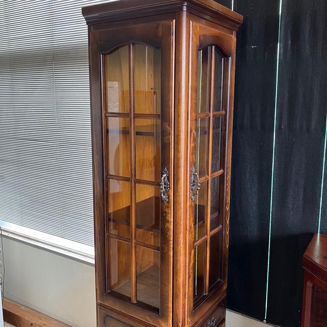 希少　オールドカリモク　コロニアル　キュリオケース　食器棚　コーナーキャビネット