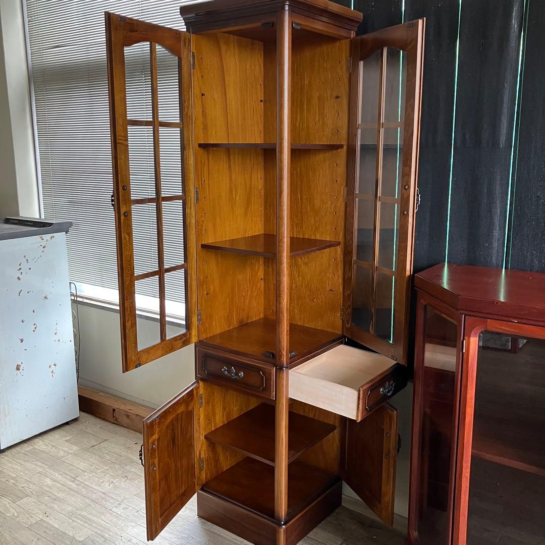 希少　オールドカリモク　コロニアル　キュリオケース　食器棚　コーナーキャビネット