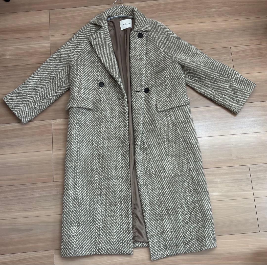 Mila Owen ヘリンボーン柄ストラップダブルコート ウール