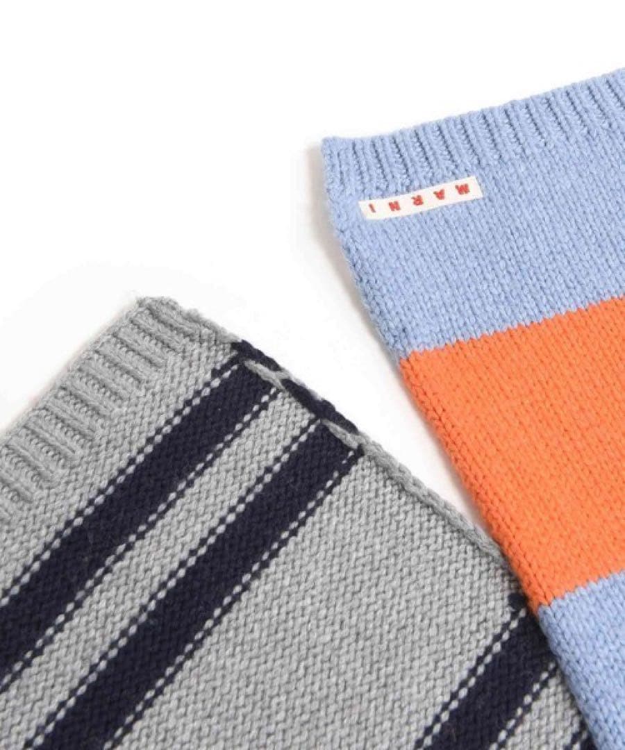 MARNI カシミアブレンドワンポイントブランドロゴボーダーマフラー