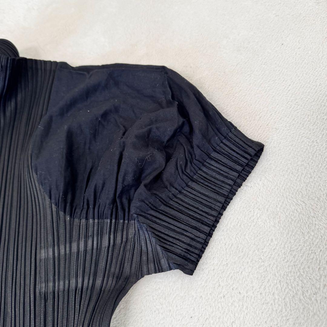美品✨PLEATS PLEASE ブラック　異種素材　シャツ　半袖　ボタン