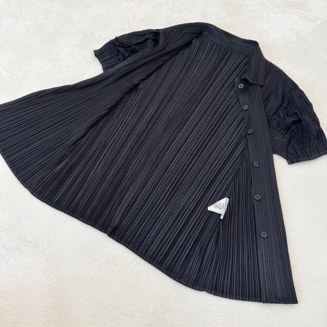美品✨PLEATS PLEASE ブラック　異種素材　シャツ　半袖　ボタン