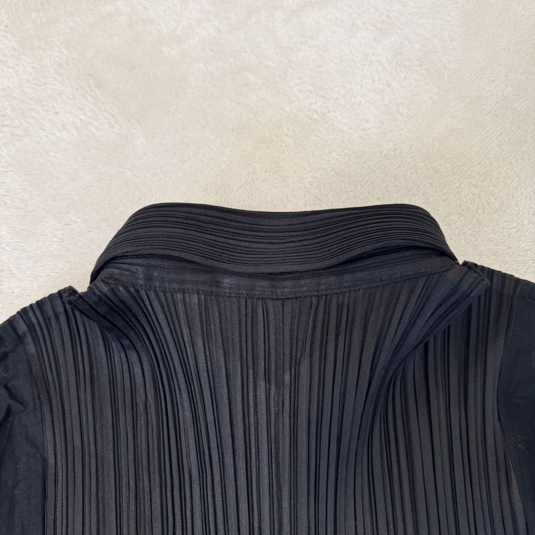 美品✨PLEATS PLEASE ブラック　異種素材　シャツ　半袖　ボタン