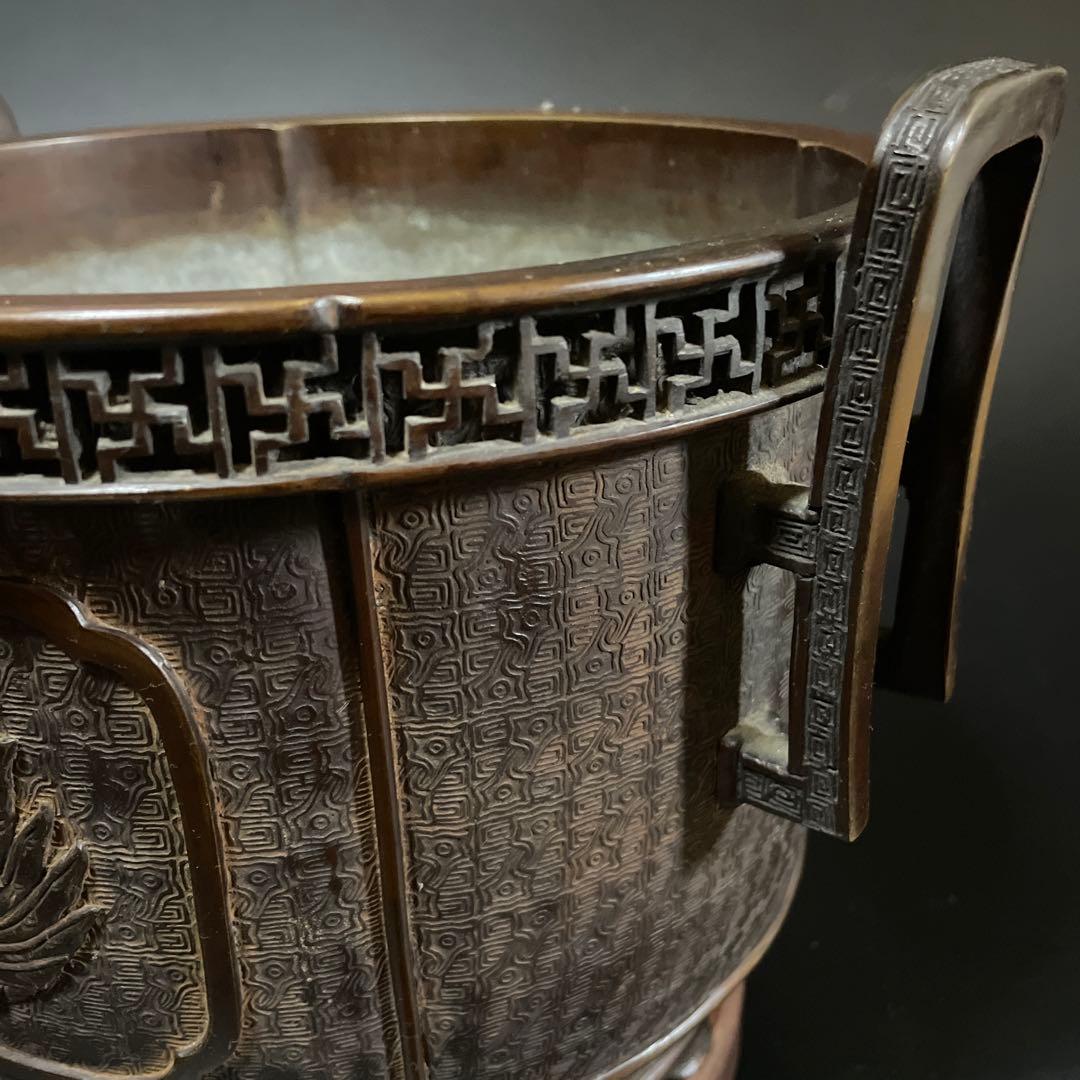 時代物　唐銅　手彫火鉢　大日本文政年整眠鋳　１個