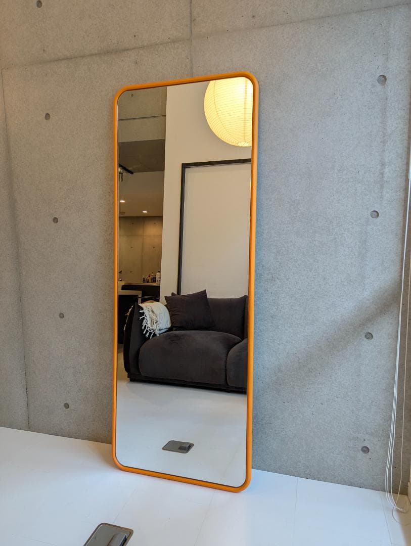 全身 ミラー オレンジ フレーム 自立式 フロア 鏡