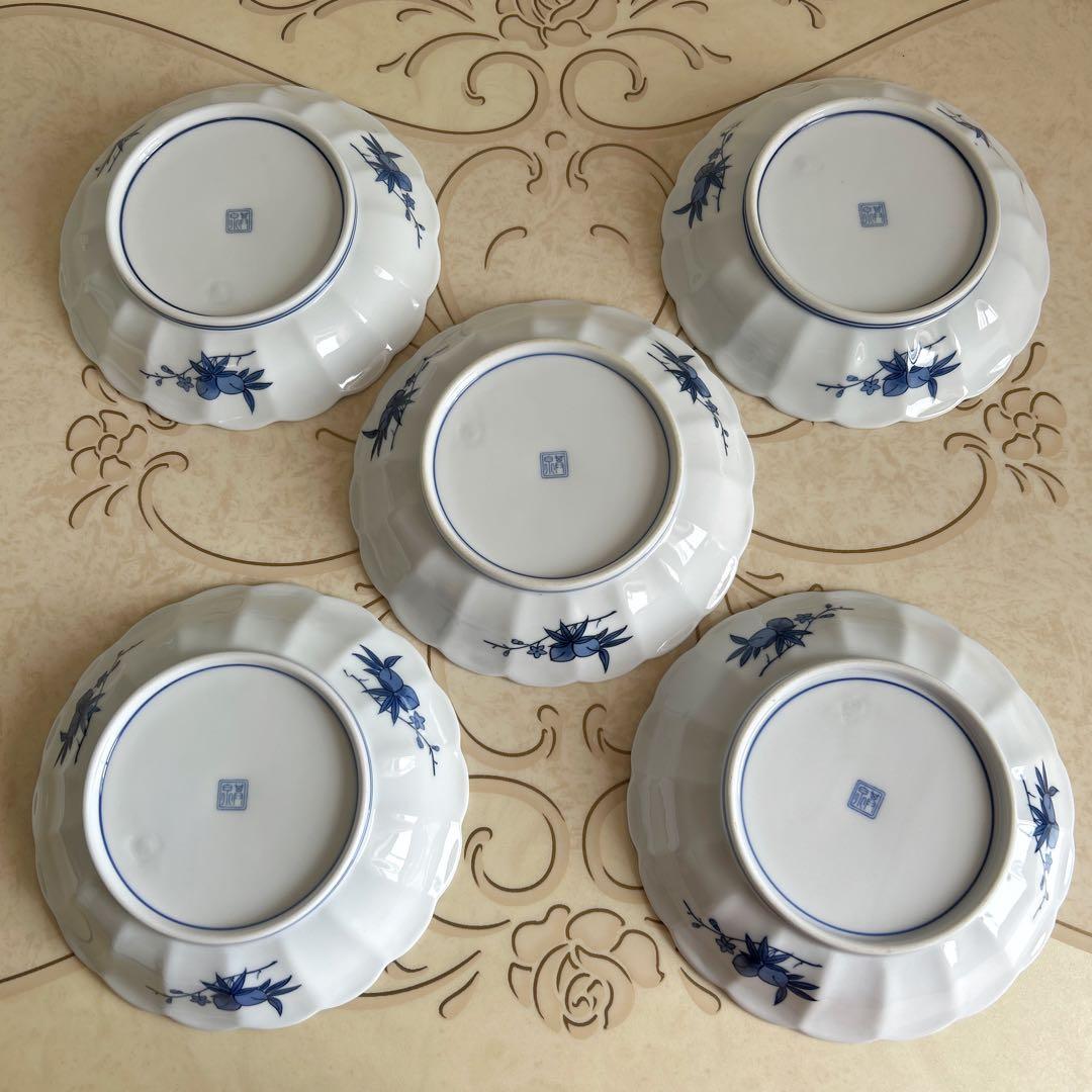 有田焼　其泉窯　金彩古伊万里　中皿揃　５枚セット　輪花皿　菊割皿　色絵　和皿