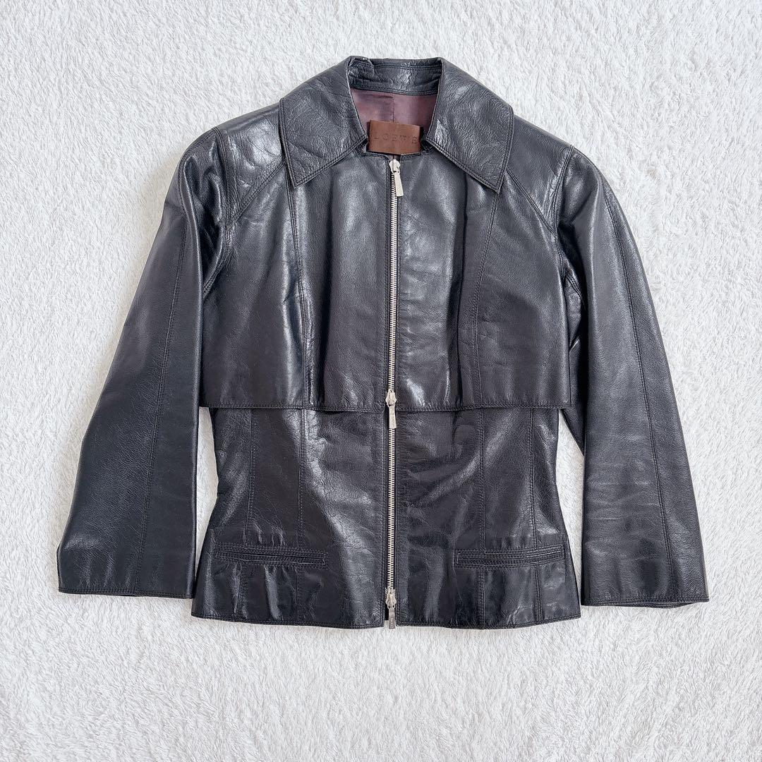 希少 LOEWE ゴートレザージャケット ケープ ダブルジップ黒 M38サイズ