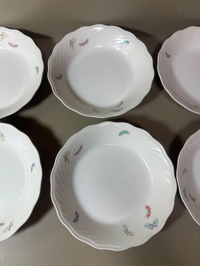 2926深川製磁　蝶文　皿　6客　未使用