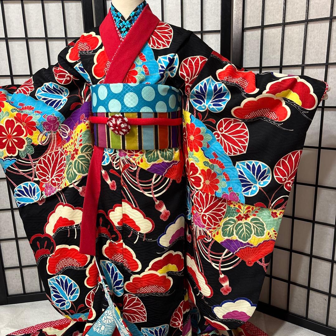 七五三　着物セット　7歳　黒色　だらり帯　舞妓スタイル　JAPAN STYLE