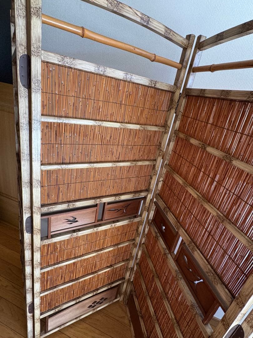 昭和レトロ 4連 衝立 パーテーション 透かし彫り 古道具