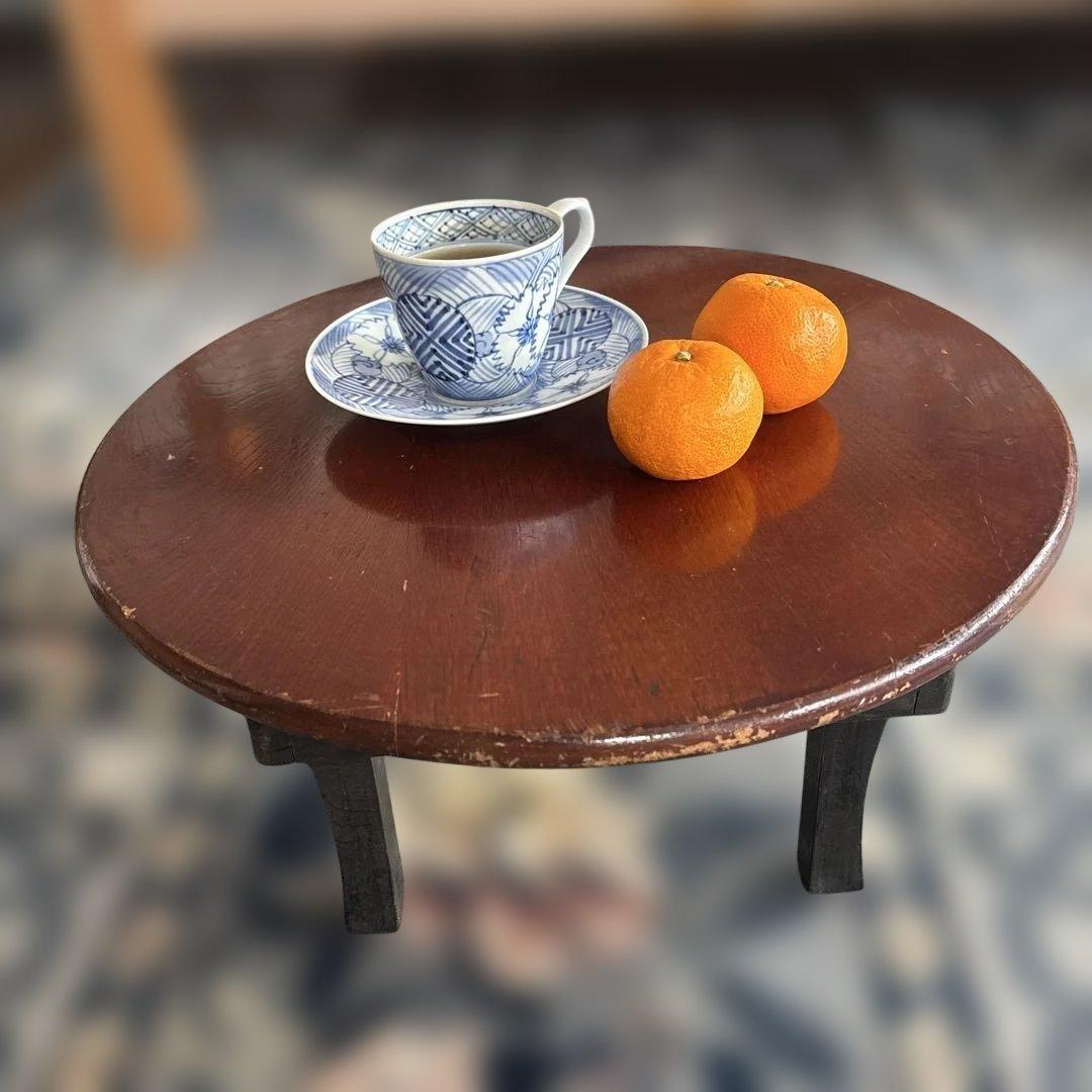小さな木製ちゃぶ台　艶茶　直径42㎝　高さ16㎝　アンティーク