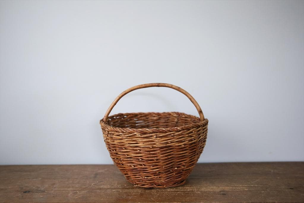 フランスアンティークラタン製バスケット/パニエ/アラログカゴ籐籠78-100-1