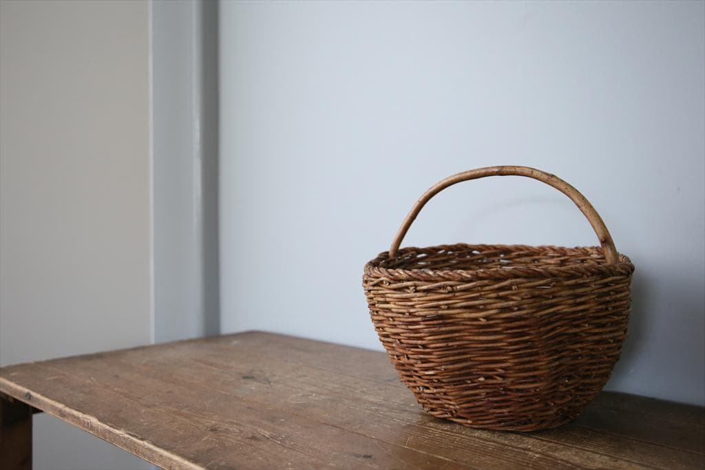 フランスアンティークラタン製バスケット/パニエ/アラログカゴ籐籠78-100-1