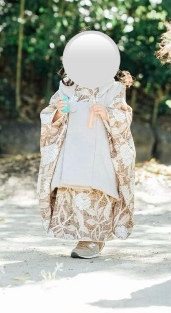 七五三 3歳 女の子 被布エプロンセット ブラウン くすみカラー ボタニカル