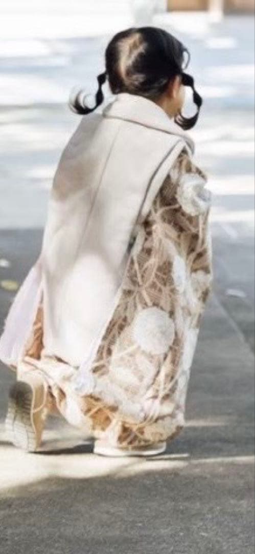 七五三 3歳 女の子 被布エプロンセット ブラウン くすみカラー ボタニカル