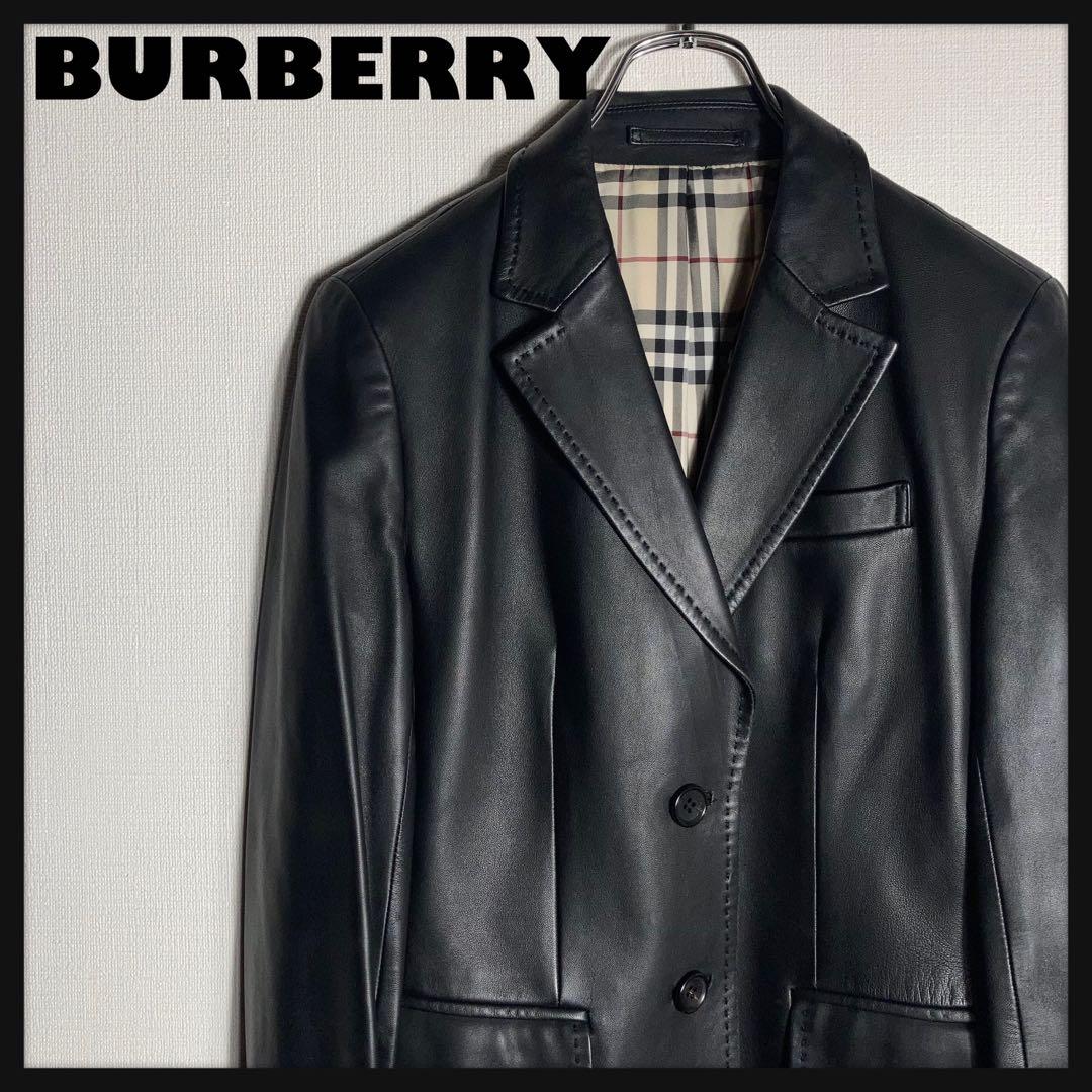 BURBERRY LONDON レザージャケット ラムレザー ノバチェック 黒.