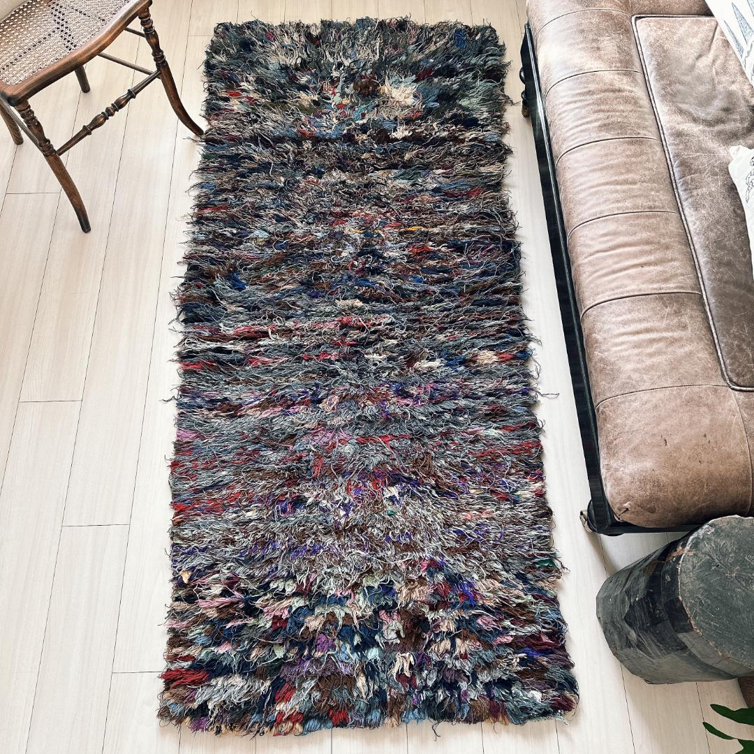 モロッコ製ヴィンテージラグ148 グレー ブルー ピンク パープル ブラウン