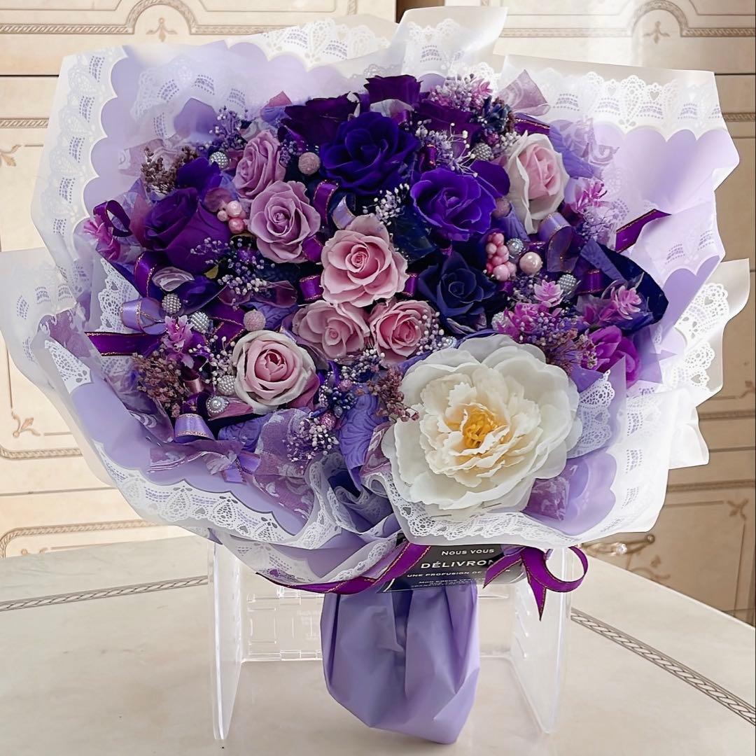 ✨可愛い✨ボリュームのある花束✨ピンク系ミックスバラプリザ＆アーティフィシャル✨