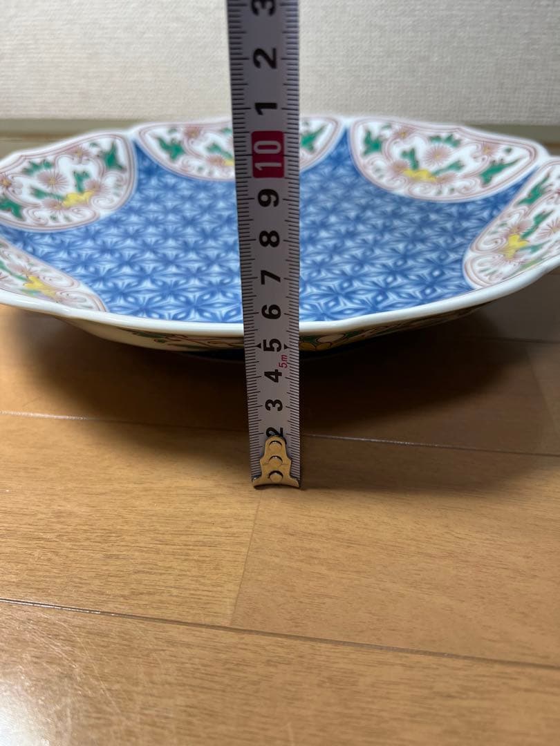 589 有田焼 其泉 賞美堂 色鍋島 麻の葉地紋 桔梗緑　大皿　30cm 未使用