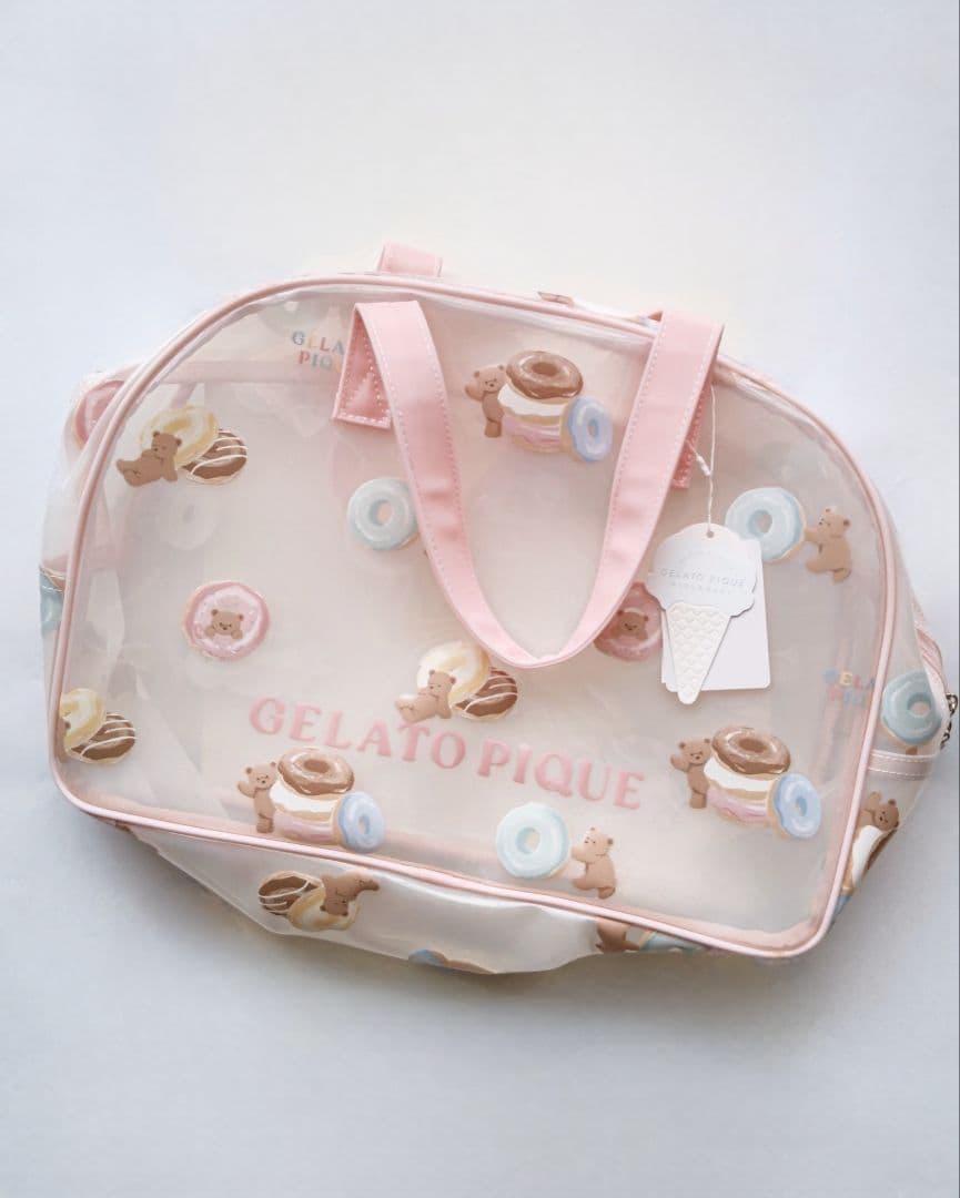 ジェラートピケ ドーナツベア柄PVCプールバッグ(ピンク)
