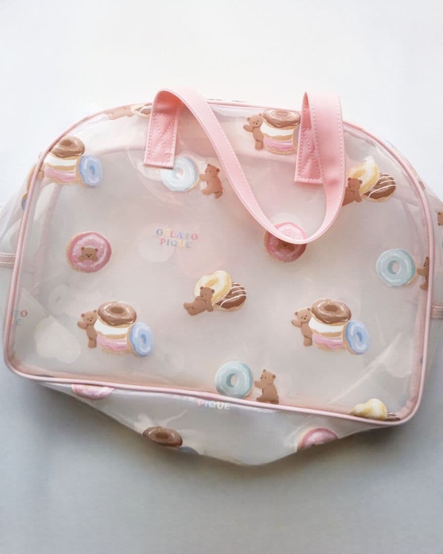 ジェラートピケ ドーナツベア柄PVCプールバッグ(ピンク)