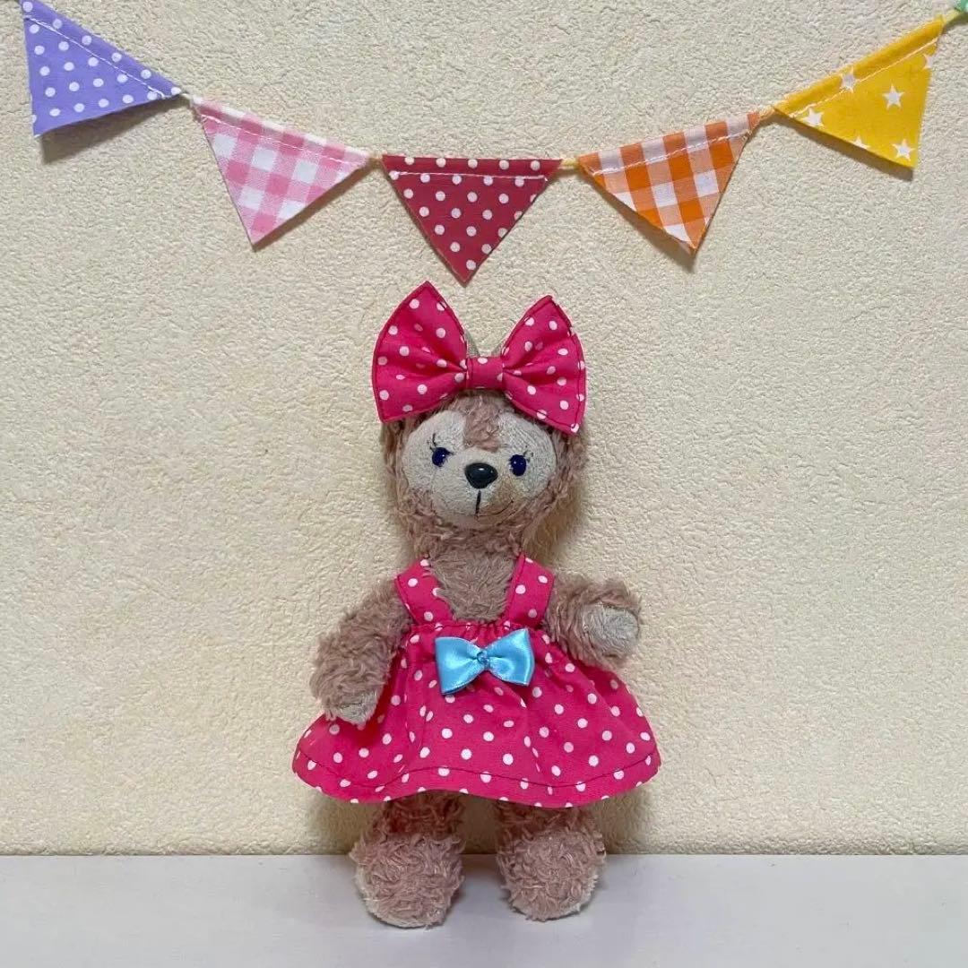 ハンドメイド★チェリーピンク♡ドットワンピース★ぬいぐるみバッジ♡ストラップ用