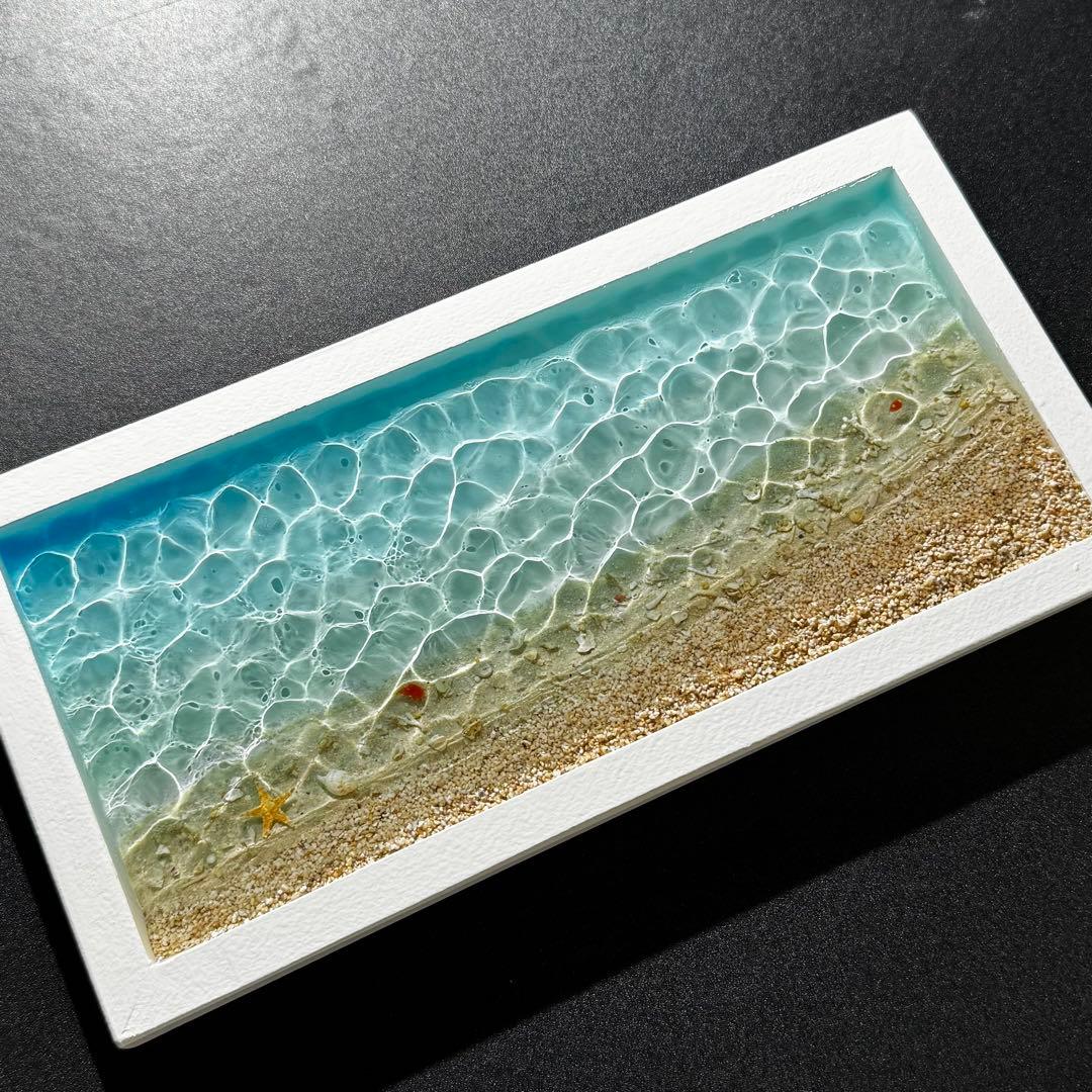 レジンアートオーシャンアート キラキラ波紋 沖縄 海15cmx30cm×2cm