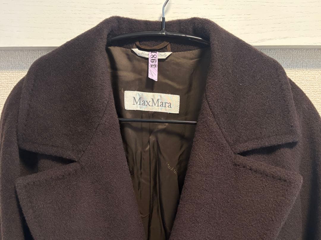 MaxMara ダークブラウン カシミヤ混ロングコート　クリーニング済み