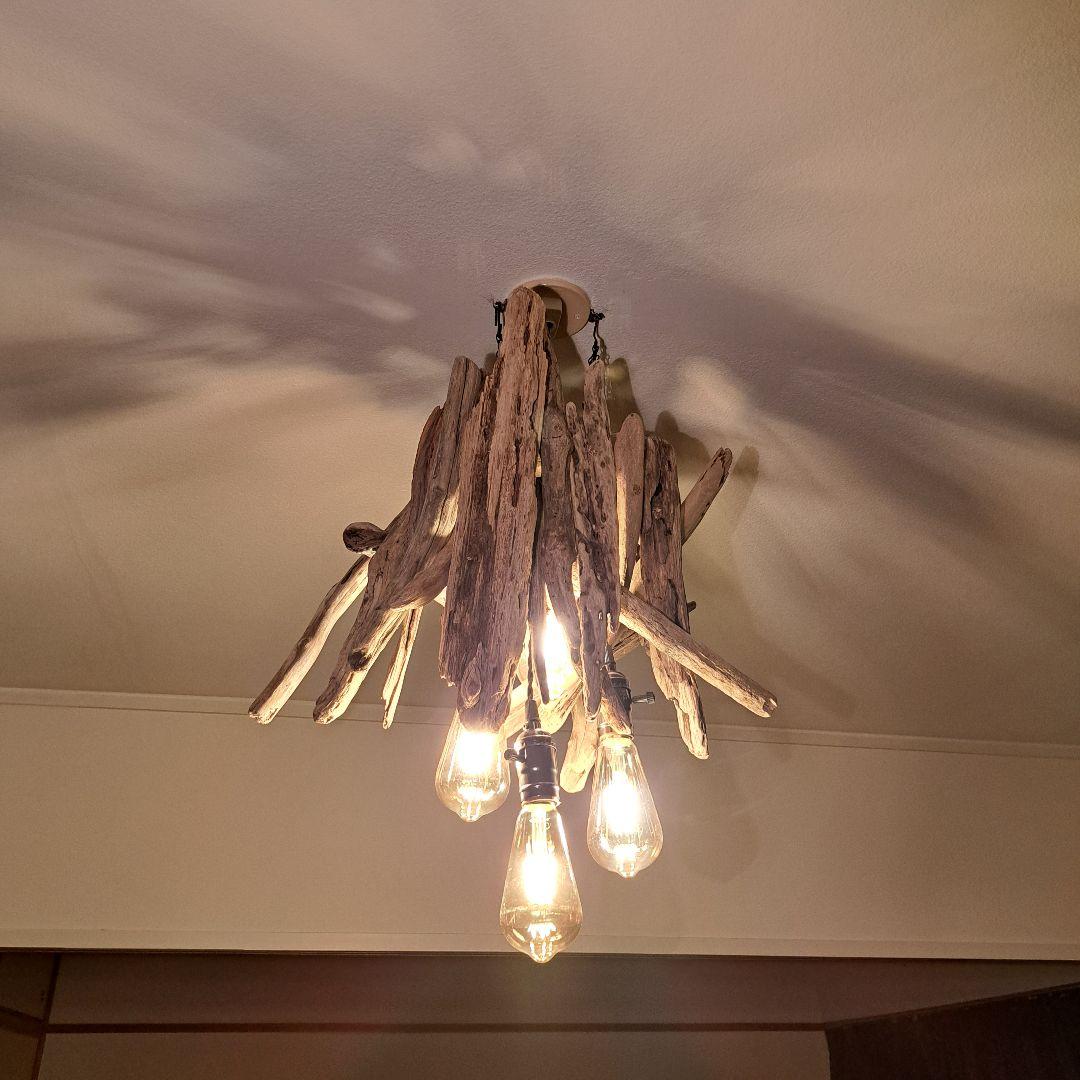 流木インテリア　ペンダントライト　エジソン電球4灯付　ヴィンテージソケット