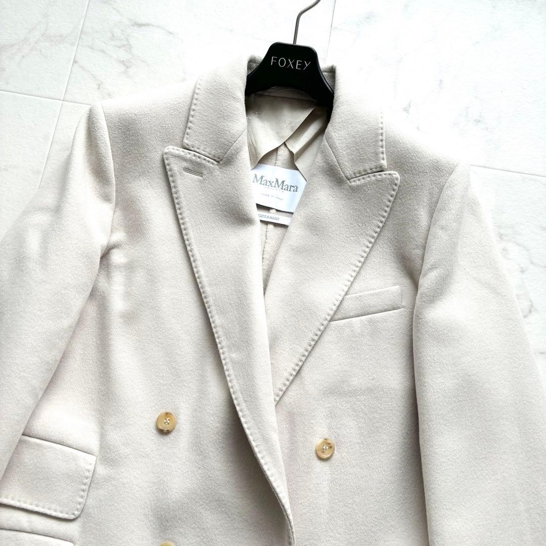美品 マックスマーラ クチートアマーノ カシミヤ ロングコート アイボリー 46