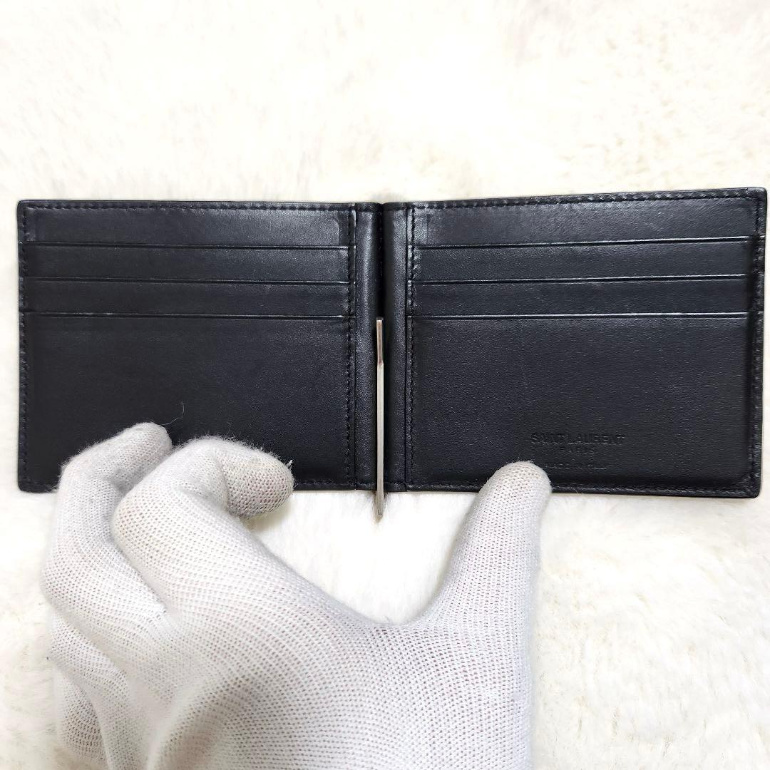 ✨美品✨サンローラン　マネークリップ　クロコ　ブラック　レザー　黒　札入れ