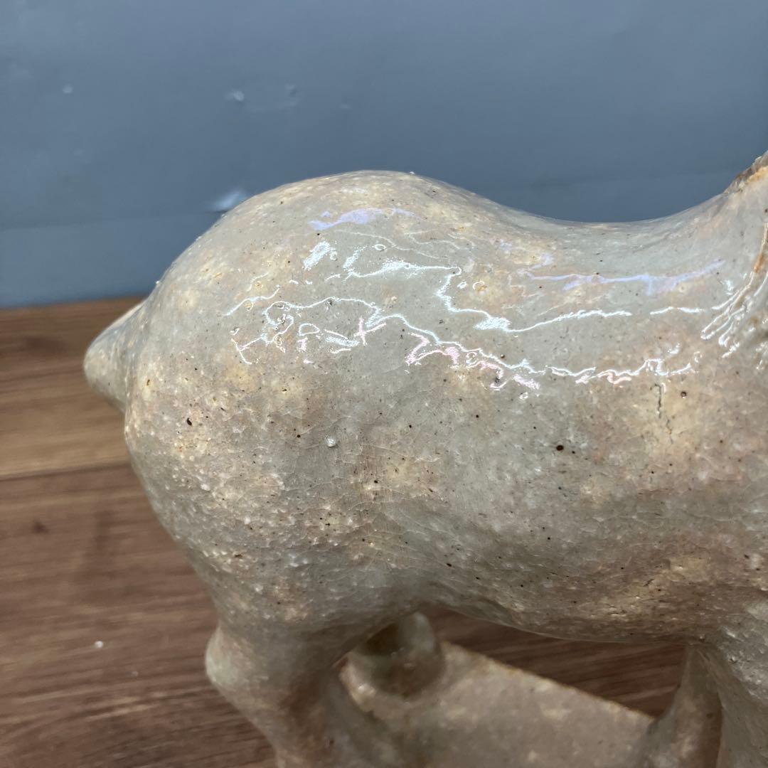 3F 馬 置物 陶器 骨董 干支 午 共箱付き 馬 陶器 オブジェ アンティーク