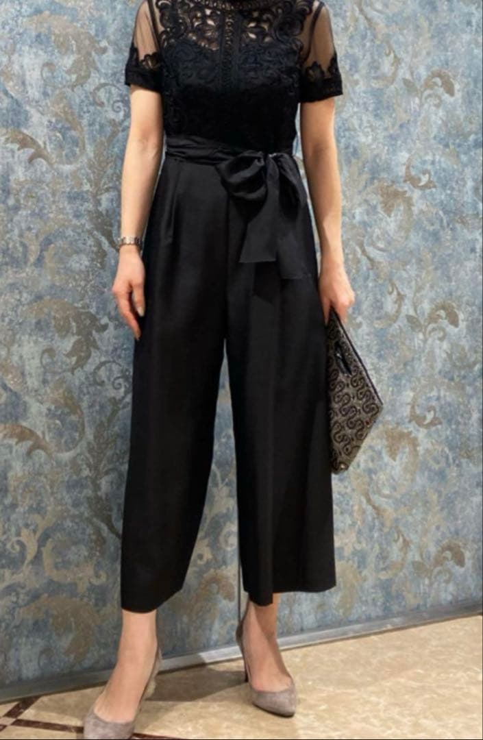 美品★GRACE CONTINENTAL★コード刺繍サイドサロペット 黒 36