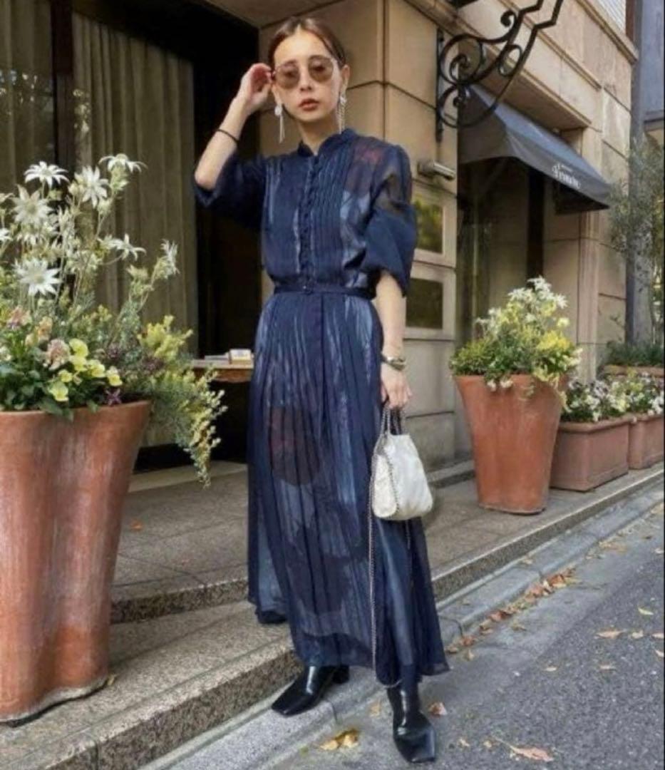 Ameri VINTAGE ELLA VEIL DRESSネイビーM