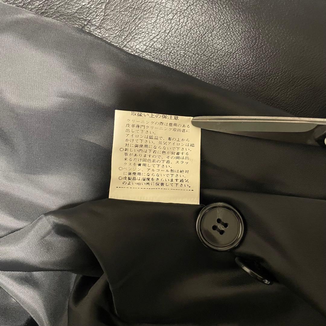 【大きいサイズ×羊革】極美品 マキシ丈ラムレザーダブルチェスターコート 黒 3L