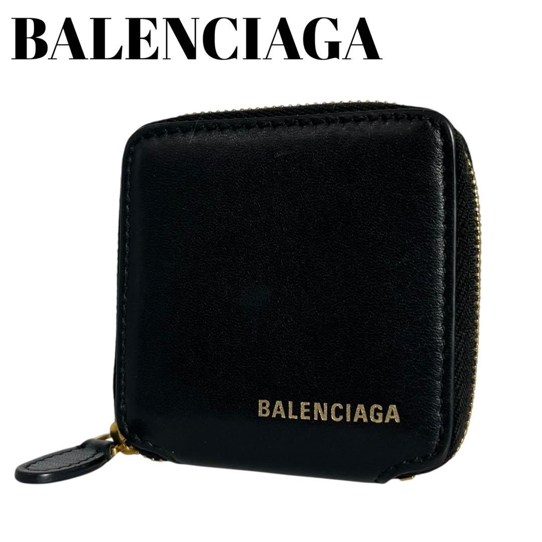 希少✨バレンシアガ ケース ラウンドファスナー ロゴ レザー ブラック