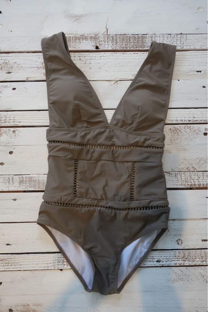 anzie ラダーカット グレージュ ワンピース 水着 スイムウェア